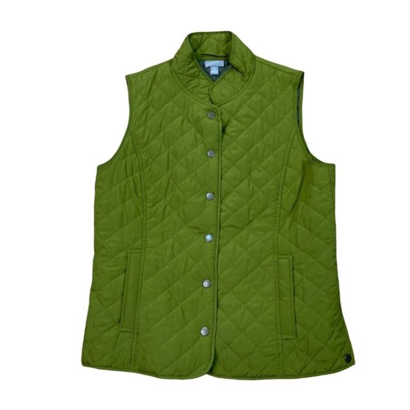 *J Jill Quilted Vest Womens Small Petite Green Snap Closure Pockets Casual Soft - Picture 1 of 6